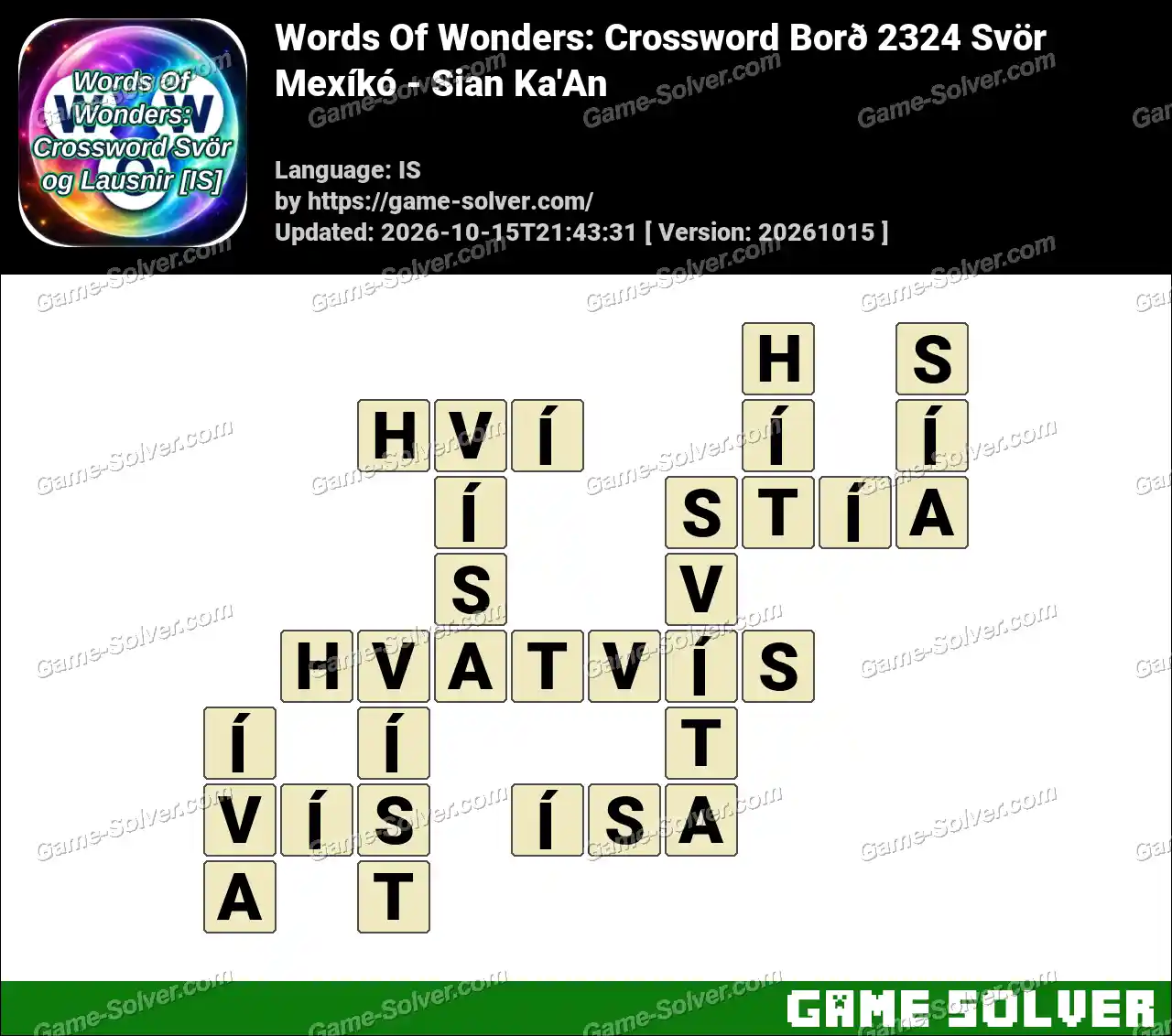 Words Of Wonders: Crossword Borð 2324 Svör – Mexíkó – Sian Ka’An